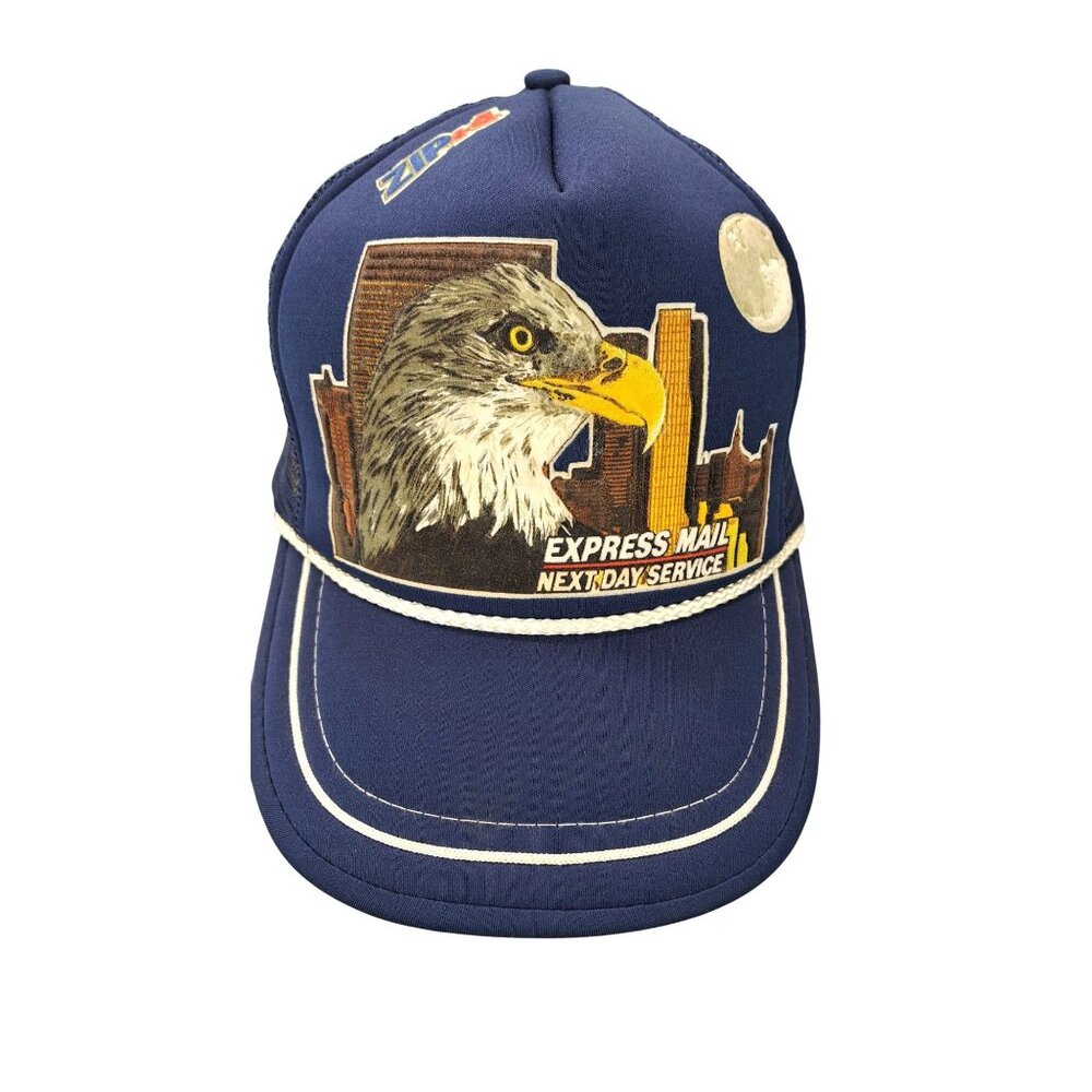 Vintage USPS Trucker Hat Express Mail Eagle Blue Mesh Snapback Rope Twin Towers - Picture 3 of 13
